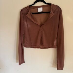 Brown Sheer Long Sleeve Women's Top
